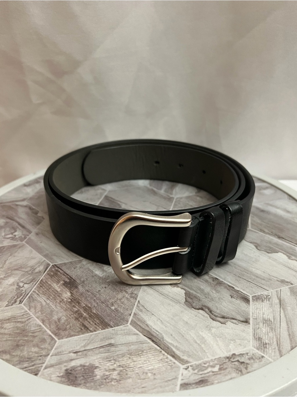 Black Faux Leather Belt Silver Buckle Plus Size 2XL 2XG 48 Inch